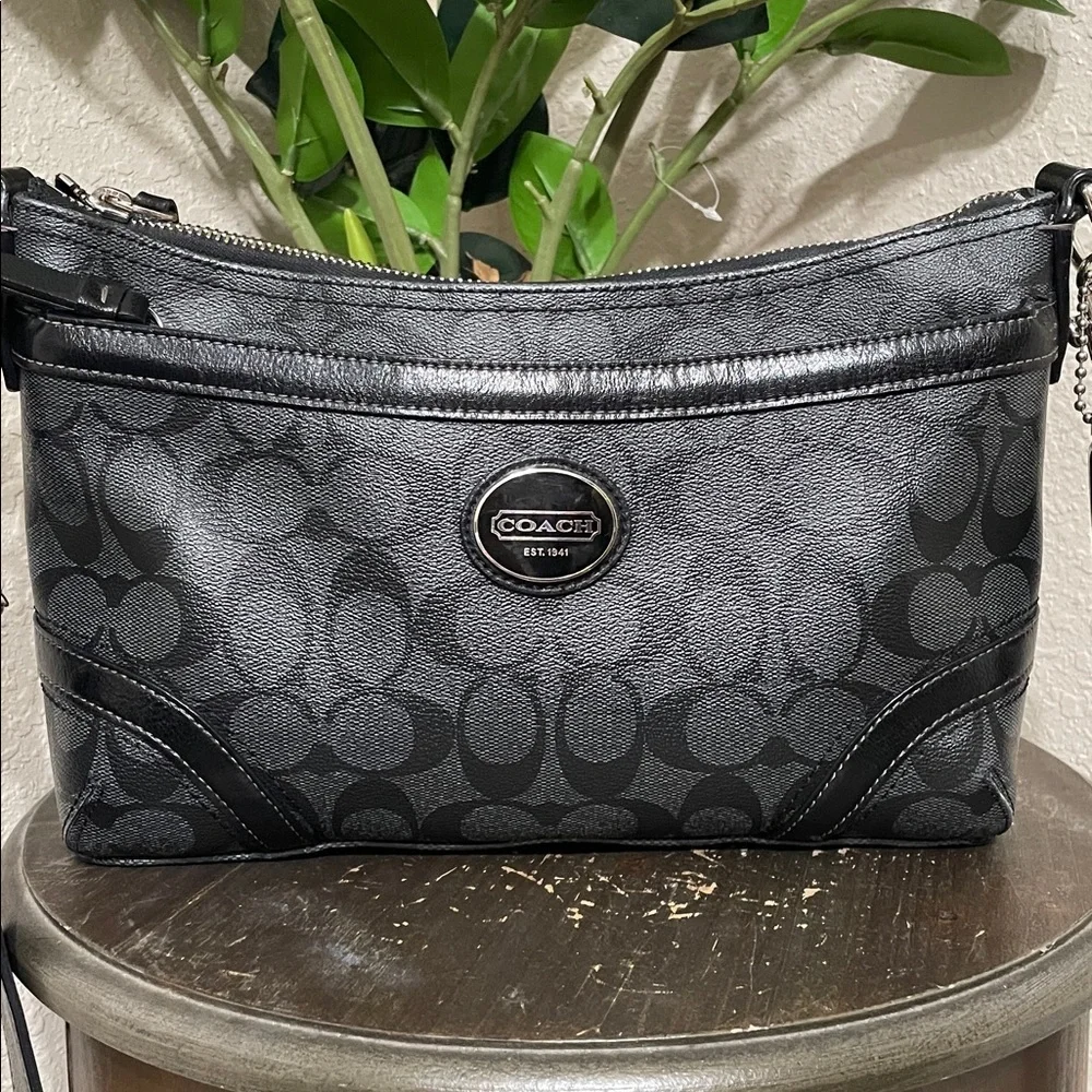 Coach Black Signature Heritage Shoulder Bag